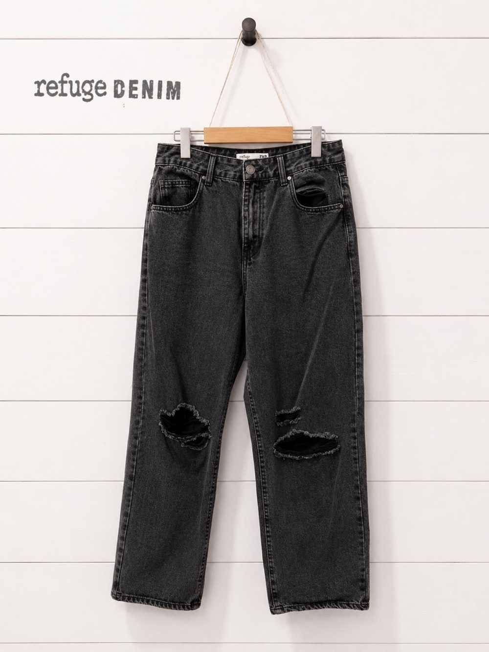 REFUGE Black Wide Leg Jeans High Waist Distressed Size 9